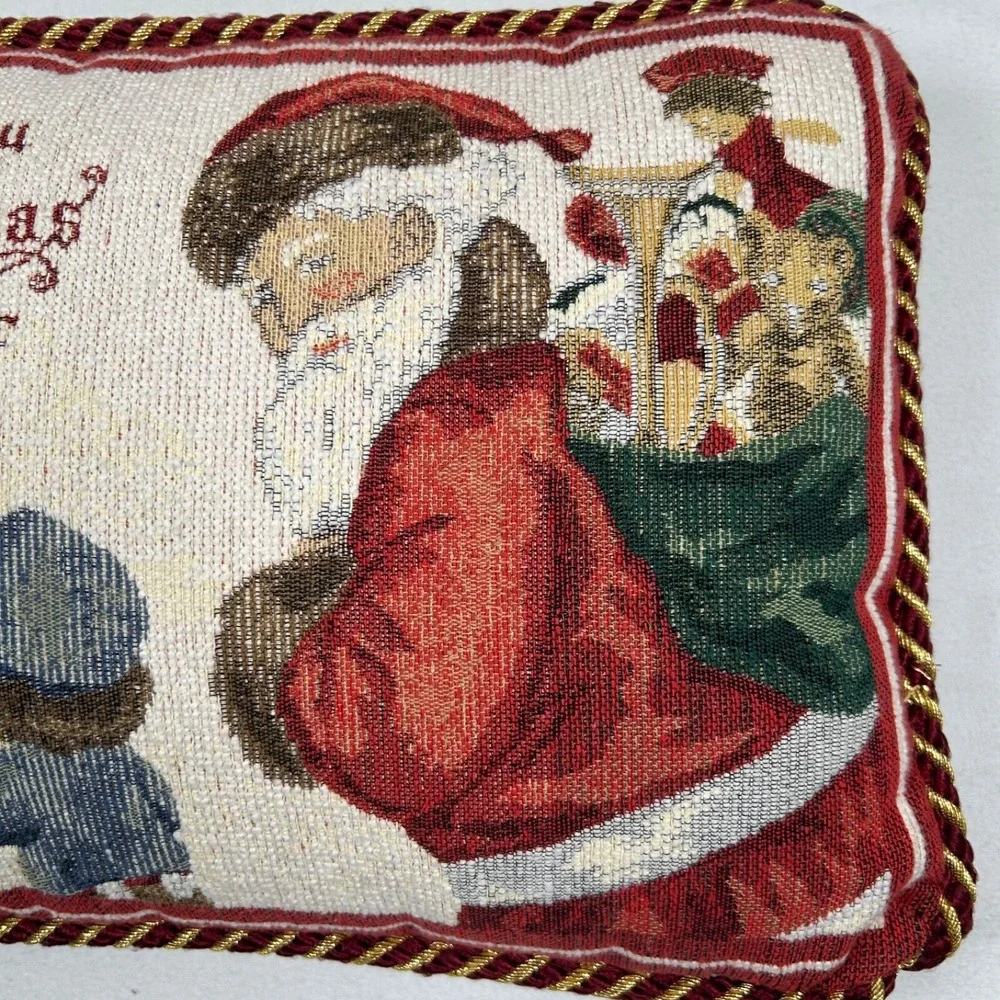 Tapestry Throw Pillow Santa Presents Wishing You Christmas Cheer Holiday 16 x 13